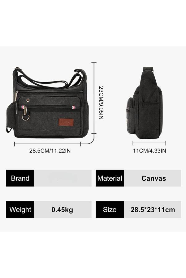 Canvas Unisex Multi Zipper Sling Shoulder Bag Crossbody Travel Messenger Bag