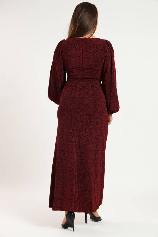 Cindy Shimmer Long Sleeve Evening Formal Maxi Dress