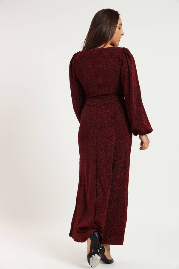 Cindy Shimmer Long Sleeve Evening Formal Maxi Dress