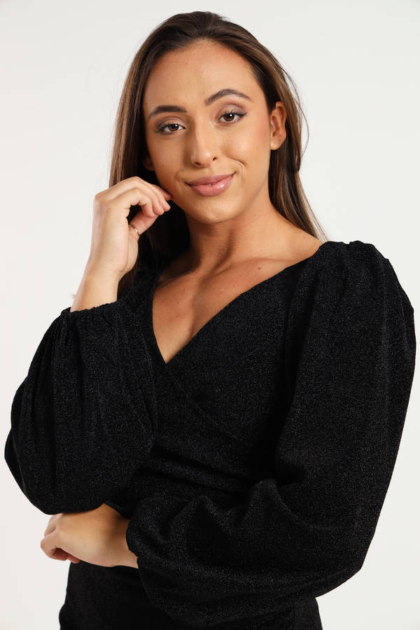 Cindy Shimmer Long Sleeve Evening Formal Maxi Dress