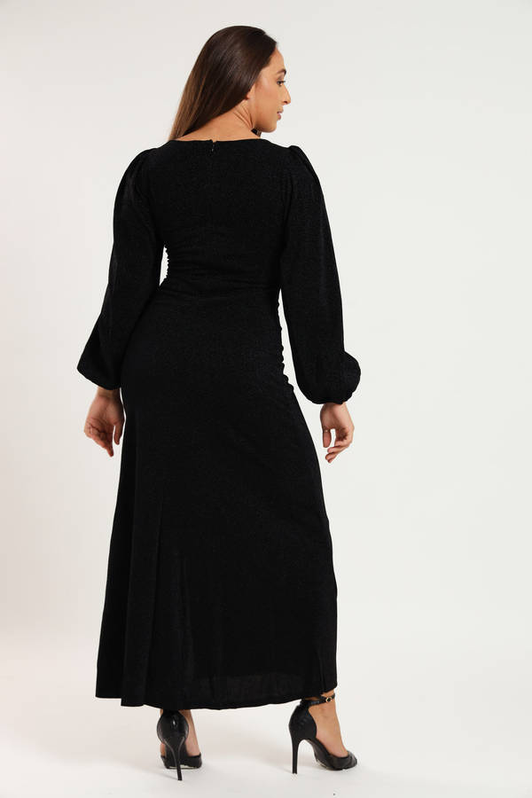 Cindy Shimmer Long Sleeve Evening Formal Maxi Dress