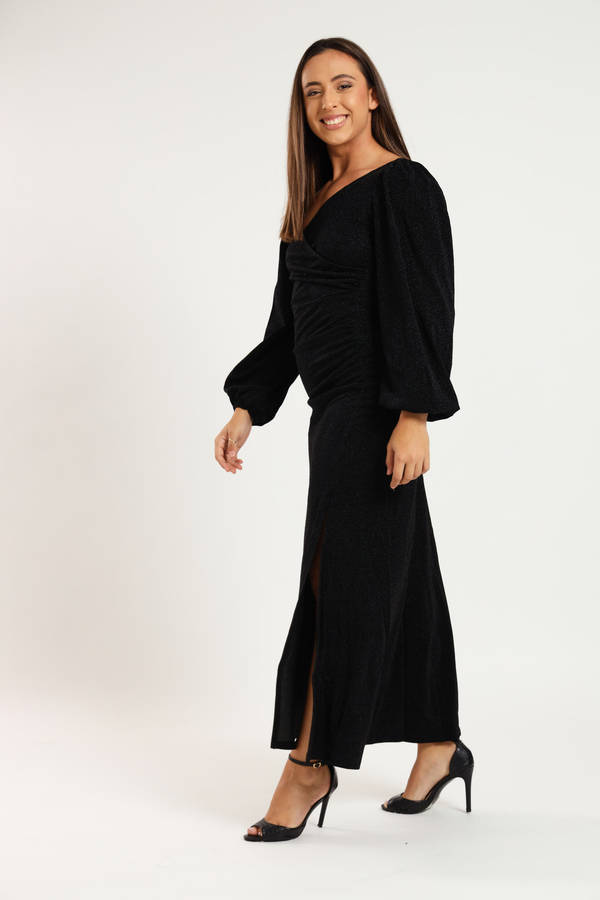 Cindy Shimmer Long Sleeve Evening Formal Maxi Dress