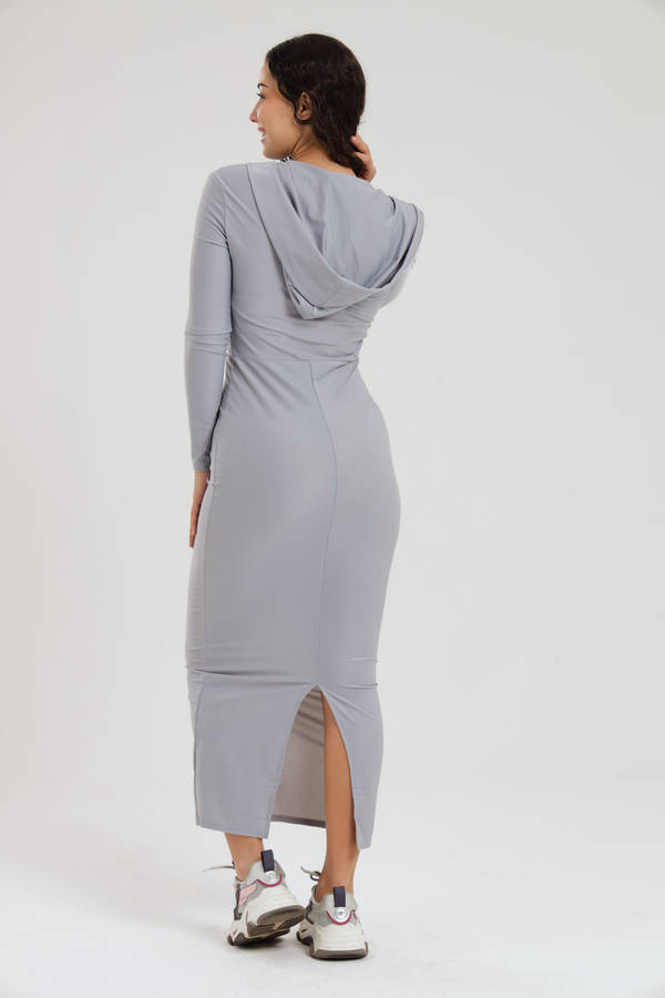 Danielle Hooded Long Sleeve Contour Maxi Evening Dress
