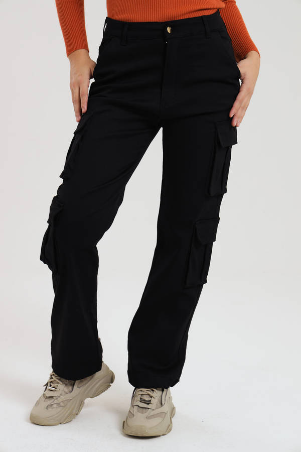 Ladies Misguided Stretchy Straight Leg Multi Pocket Cargo Pants