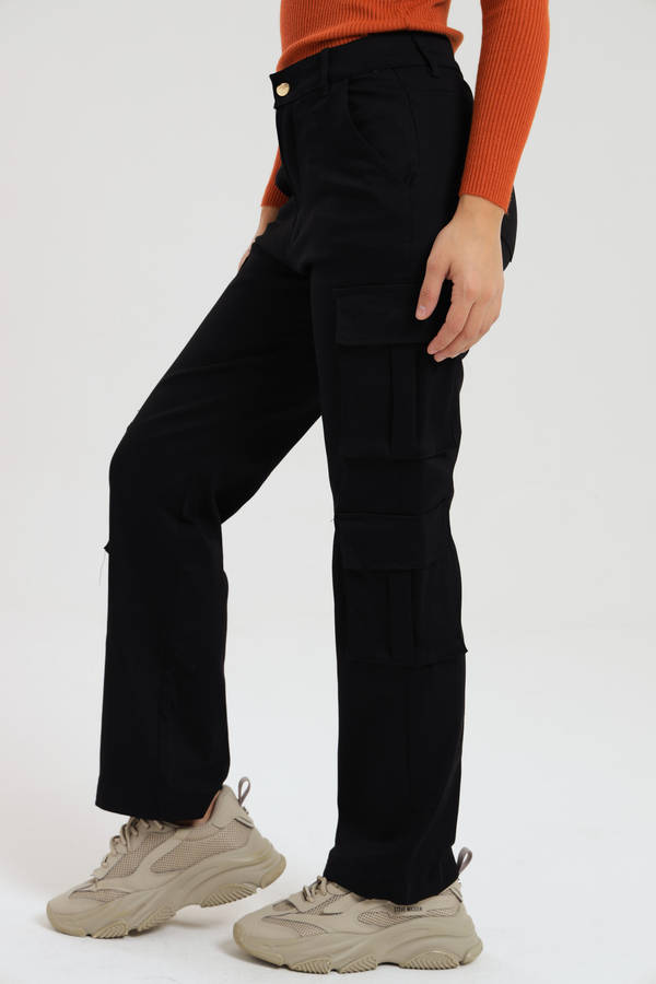 Ladies Misguided Stretchy Straight Leg Multi Pocket Cargo Pants