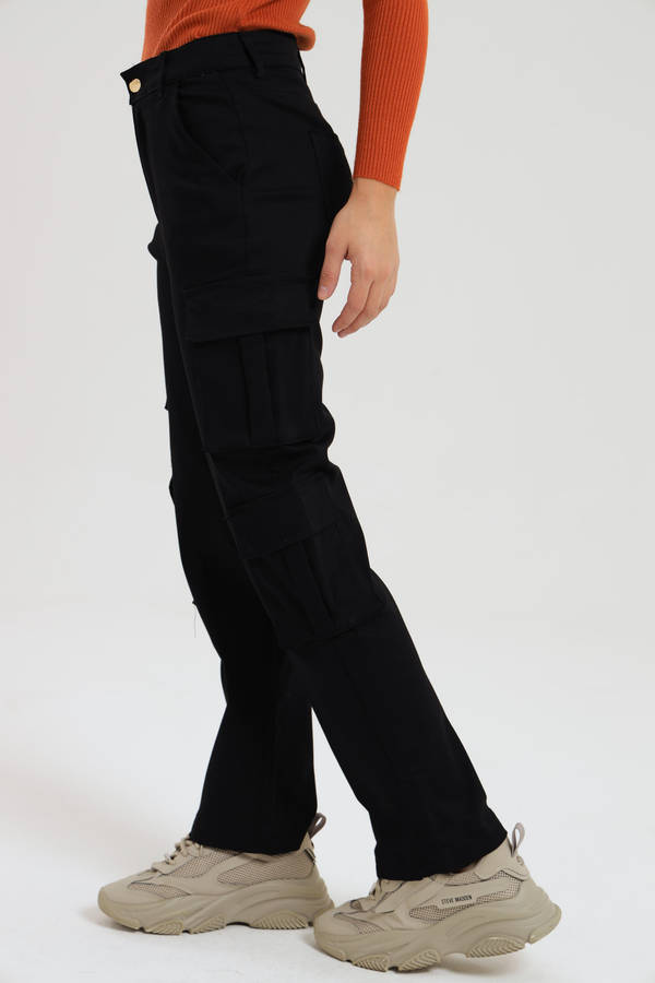 Ladies Misguided Stretchy Straight Leg Multi Pocket Cargo Pants