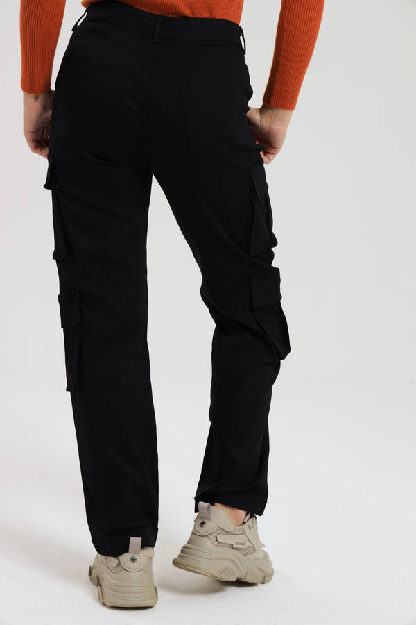 Ladies Misguided Stretchy Straight Leg Multi Pocket Cargo Pants