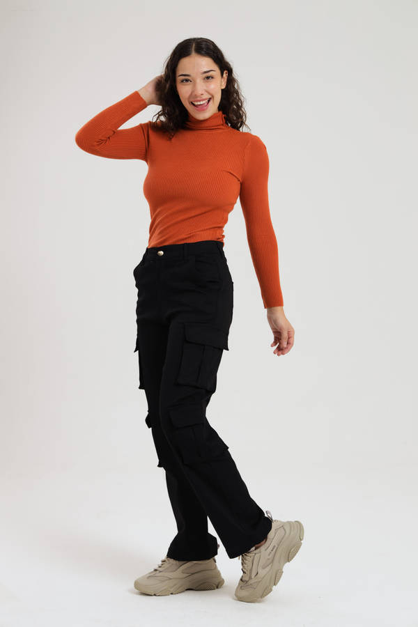 Ladies Misguided Stretchy Straight Leg Multi Pocket Cargo Pants