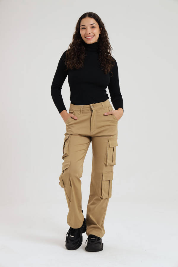 Ladies Misguided Stretchy Straight Leg Multi Pocket Cargo Pants