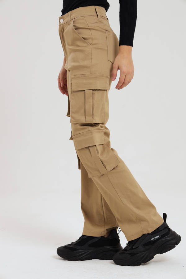 Ladies Misguided Stretchy Straight Leg Multi Pocket Cargo Pants