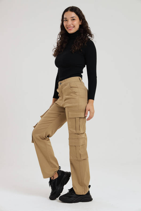 Ladies Misguided Stretchy Straight Leg Multi Pocket Cargo Pants