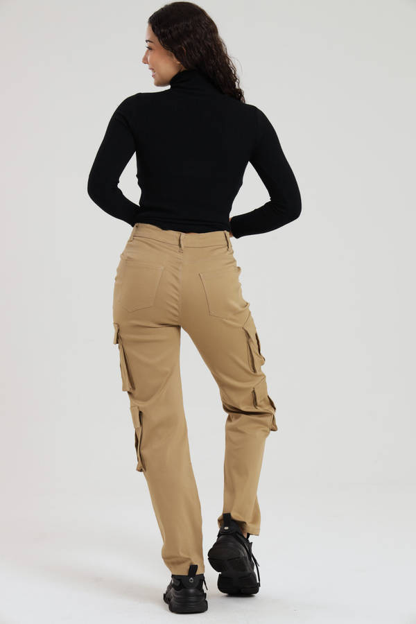Ladies Misguided Stretchy Straight Leg Multi Pocket Cargo Pants
