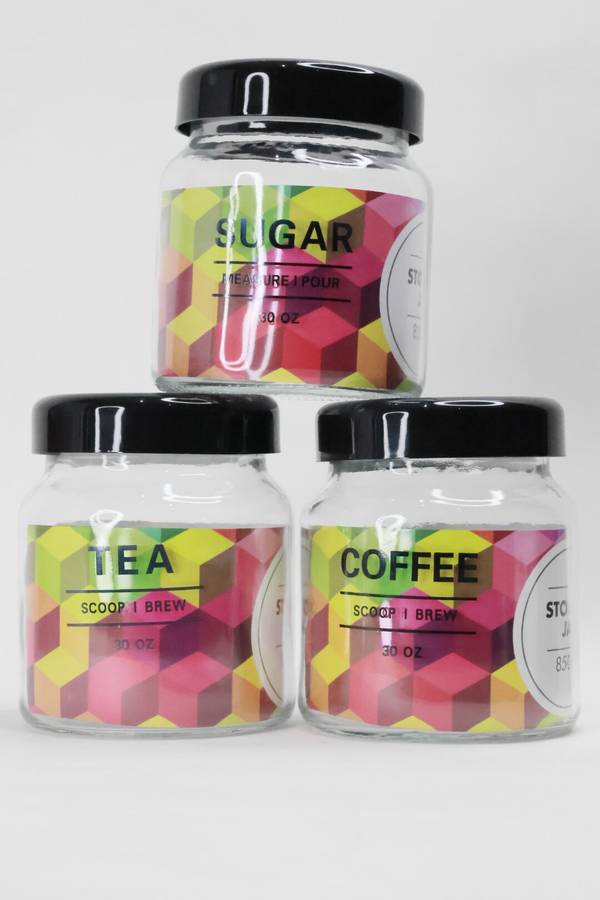 3 Pack Large Airtight Glass Storage Jars For Tea, Coffee &amp; Sugar 850ml