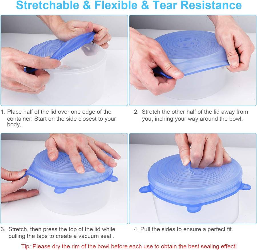 6 Pcs Silicone Stretch Food & Storage Covers