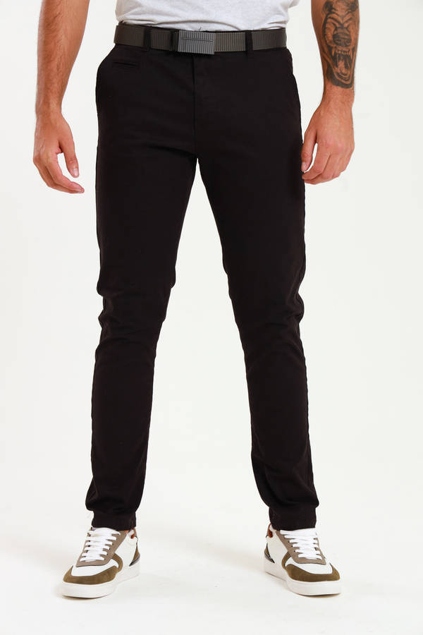 Men's Essential Slim Fit Stretch Cotton Chinos Black Pants