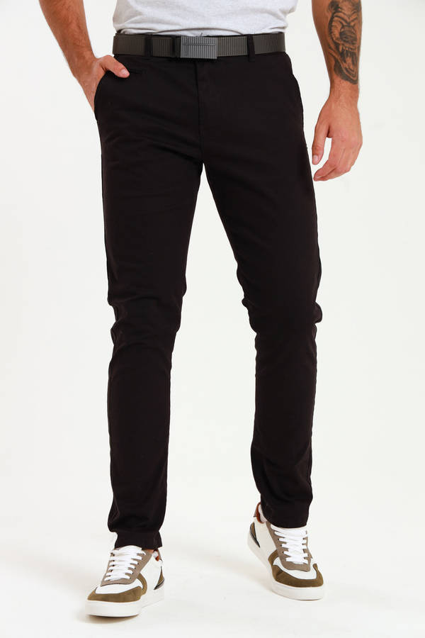 Men's Essential Slim Fit Stretch Cotton Chinos Black Pants
