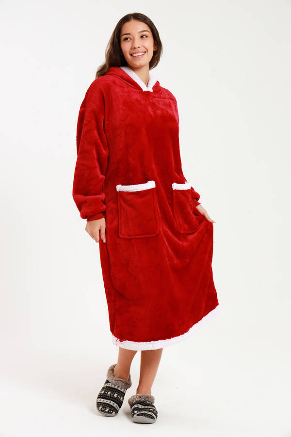 Huggle Hoodie Ultra Plush Free Size Oversized Blanket Red