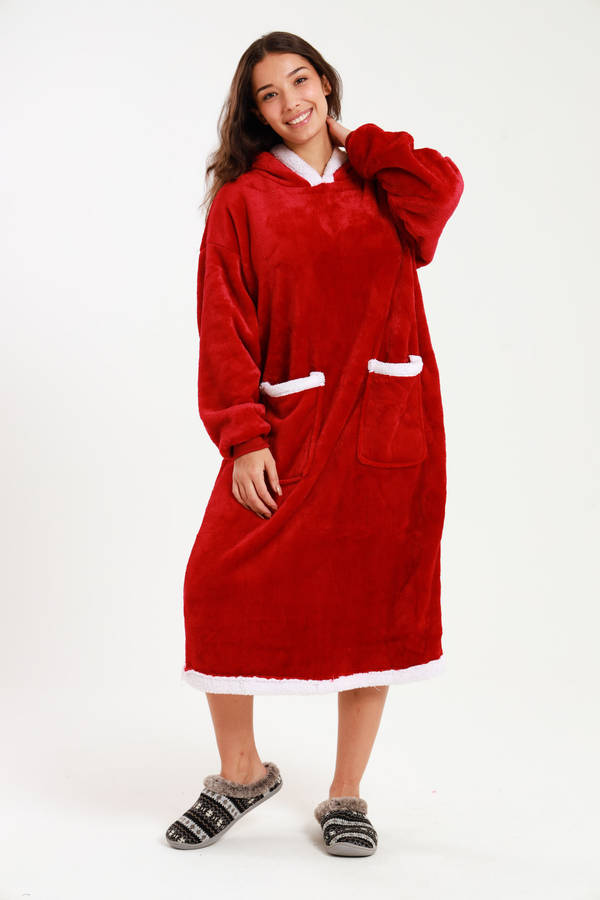 Huggle Hoodie Ultra Plush Free Size Oversized Blanket Red