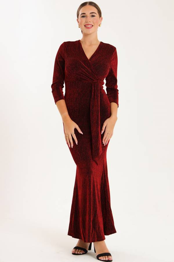 Kazo Shimmer Long Sleeve Evening Formal Maxi Dress