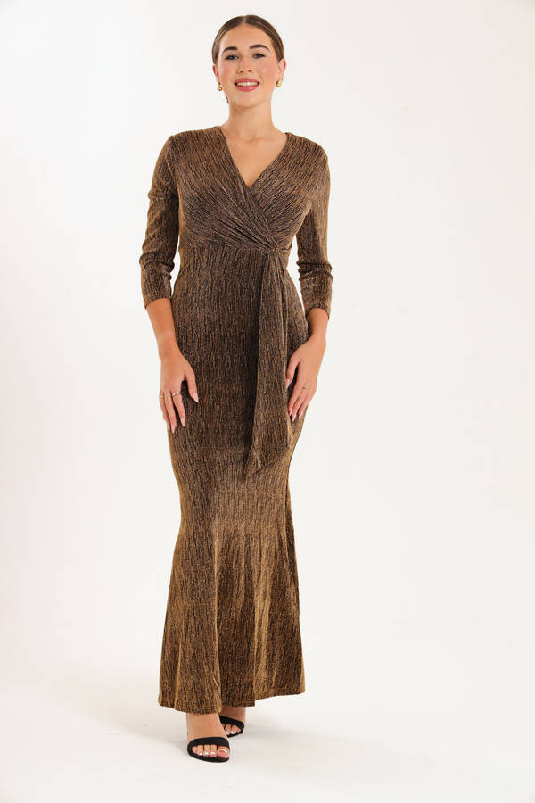 Kazo Shimmer Long Sleeve Evening Formal Maxi Dress