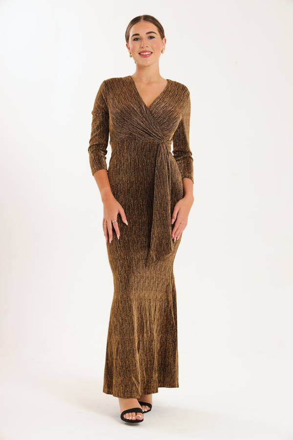Kazo Shimmer Long Sleeve Evening Formal Maxi Dress