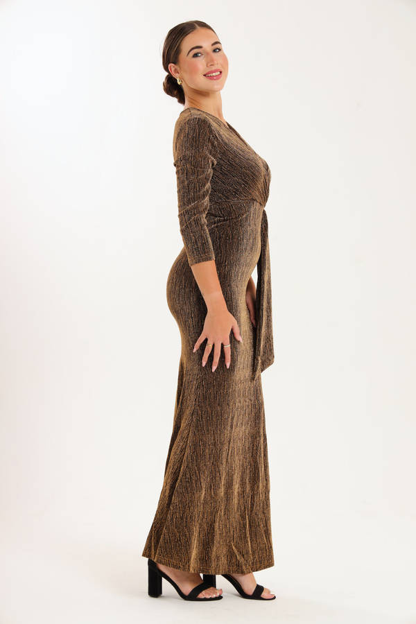 Kazo Shimmer Long Sleeve Evening Formal Maxi Dress