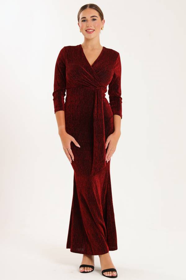 Kazo Shimmer Long Sleeve Evening Formal Maxi Dress