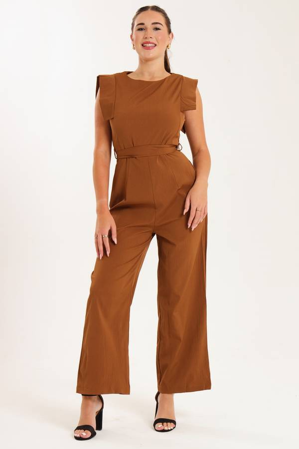 Ladies Ruffle Sleeves Full Length Jumpsuit With Pockets