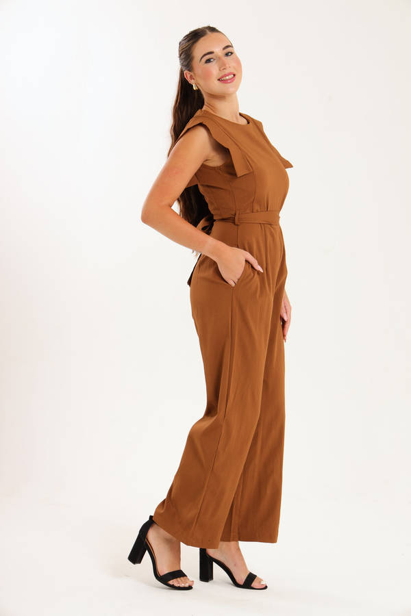 Ladies Ruffle Sleeves Full Length Jumpsuit With Pockets