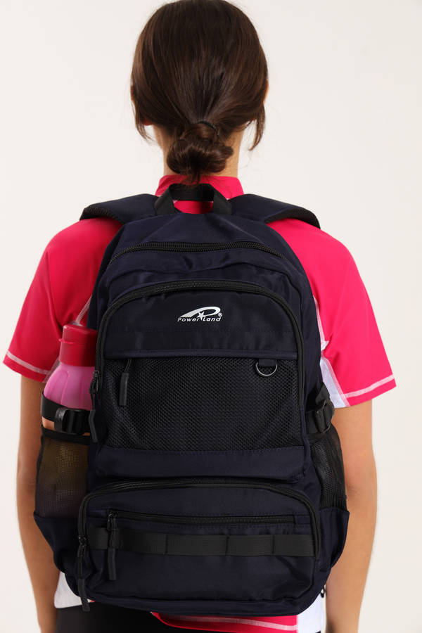 Powerland Laptop Backpack Navy Blue School Bag With Multiple Compartments &amp; Free Water Bottle
