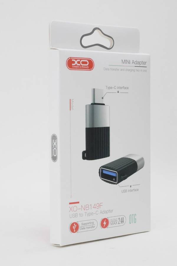 XO NB149-F Adapter USB to USB-C Data Cable Socket Plug Charging Adapter Black