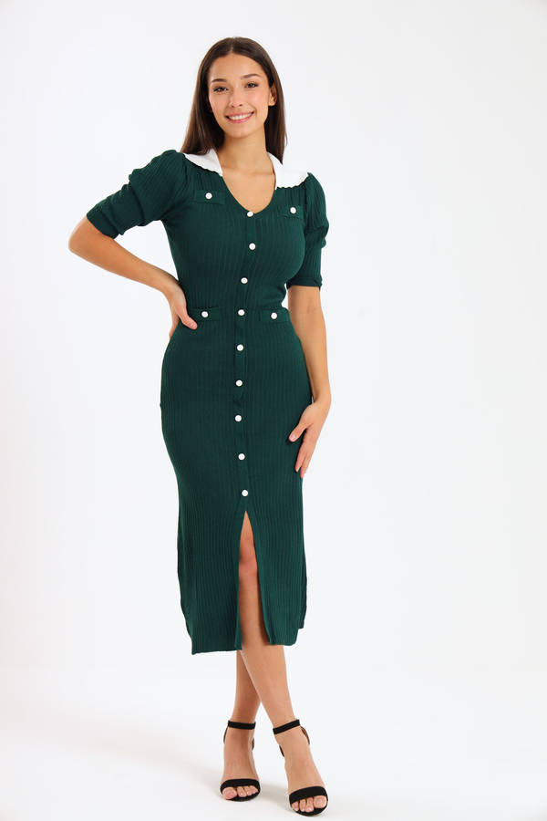 Ladies Classic Button Down Jersey Midi Dress