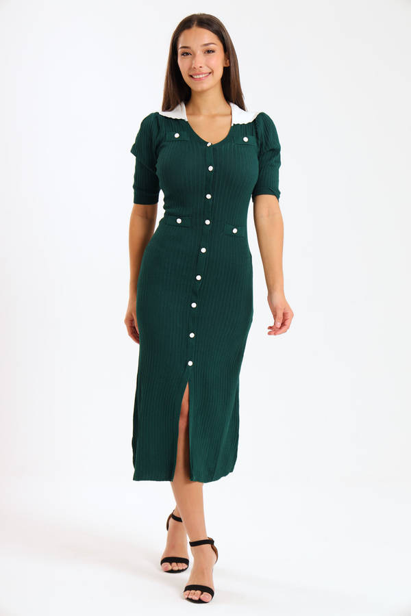 Ladies Classic Button Down Jersey Midi Dress