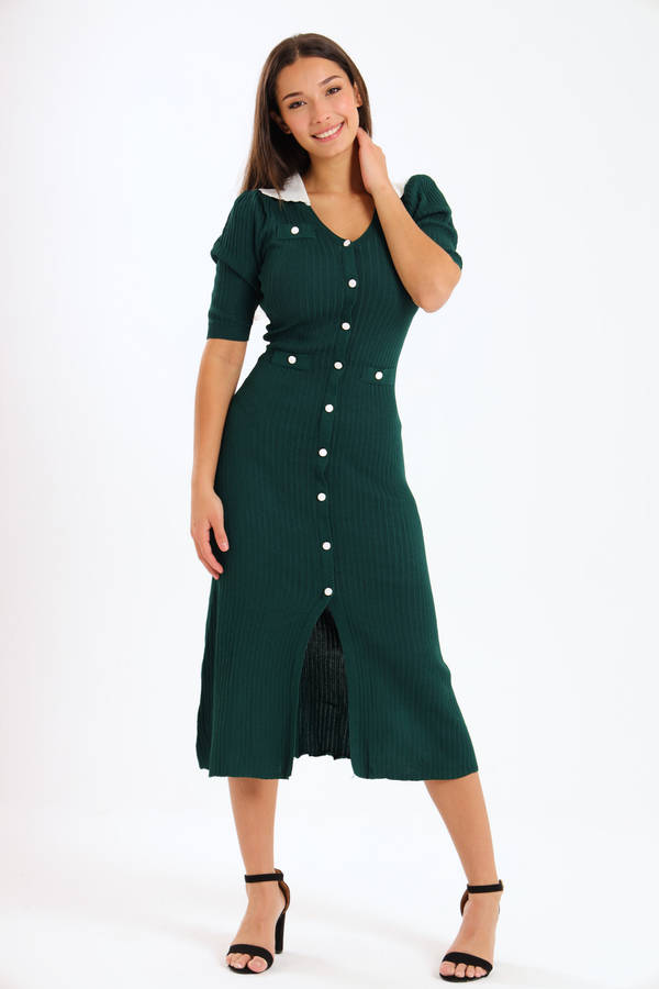 Ladies Classic Button Down Jersey Midi Dress
