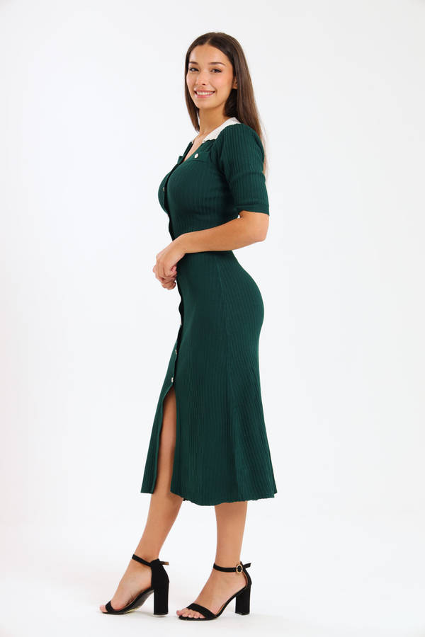Ladies Classic Button Down Jersey Midi Dress