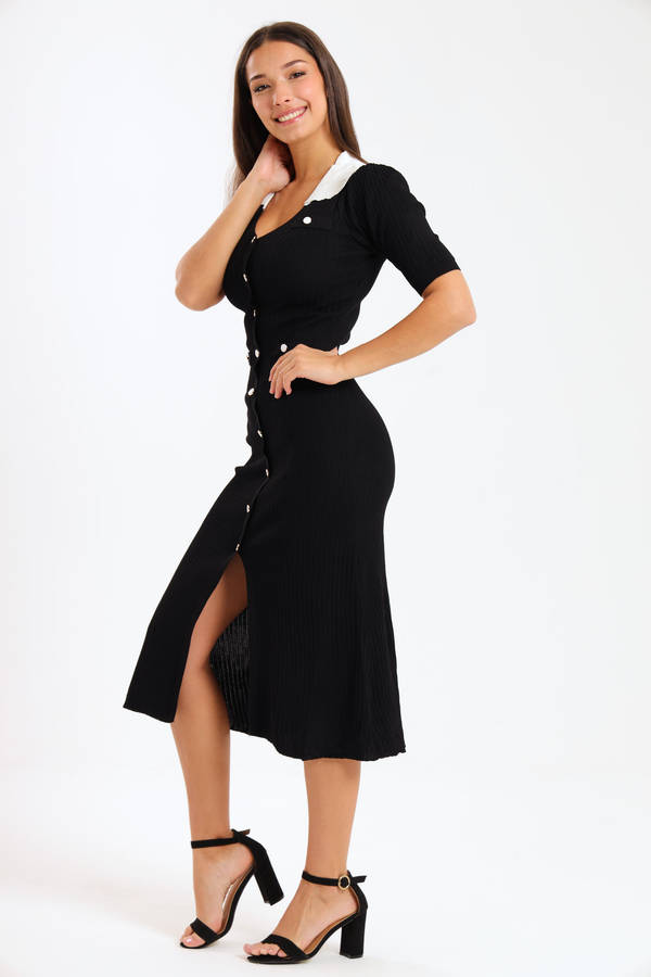 Ladies Classic Button Down Jersey Midi Dress