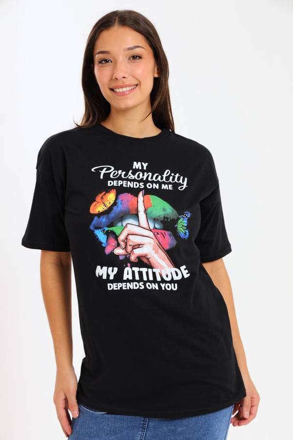 Ladies Printed Slogan Maxi T-Shirt