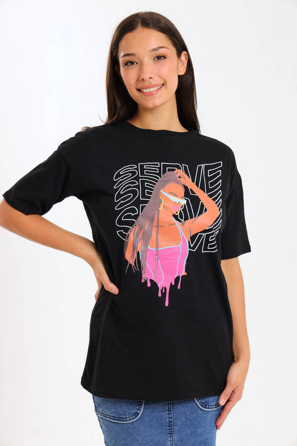 Ladies Printed Slogan Maxi T-shirts