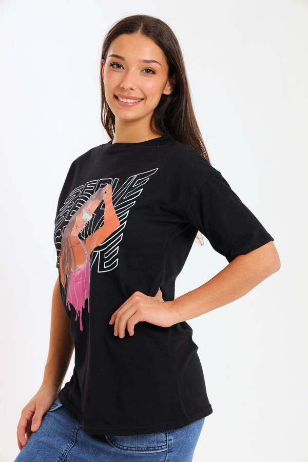 Ladies Printed Slogan Maxi T-shirts