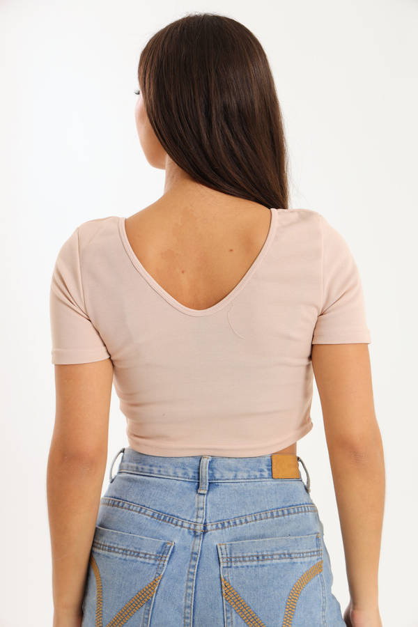 Ladies Short Sleeve V-Neck Sweater Crop Top