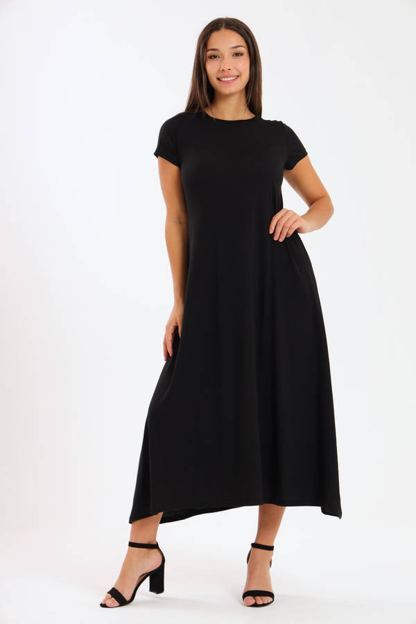 Mia Short Sleeve Maxi Dress With Pockets Black