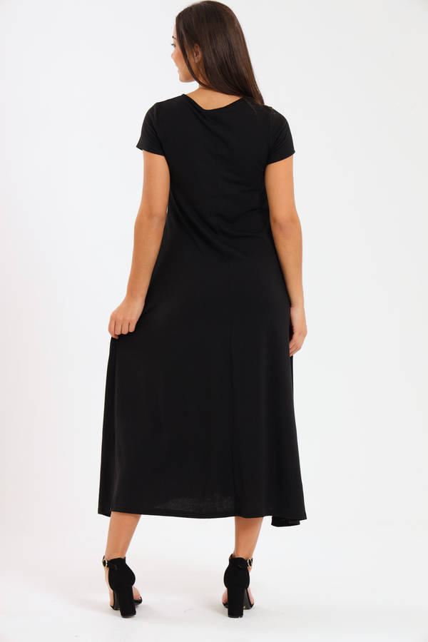 Mia Short Sleeve Maxi Dress With Pockets Black