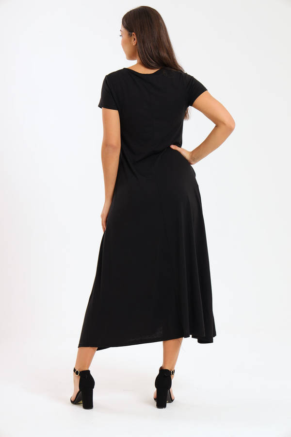 Mia Short Sleeve Maxi Dress With Pockets Black