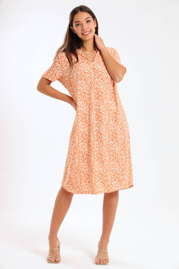 Bonnie Geometric Printed Summer Short Sleeve Knee Length Dress