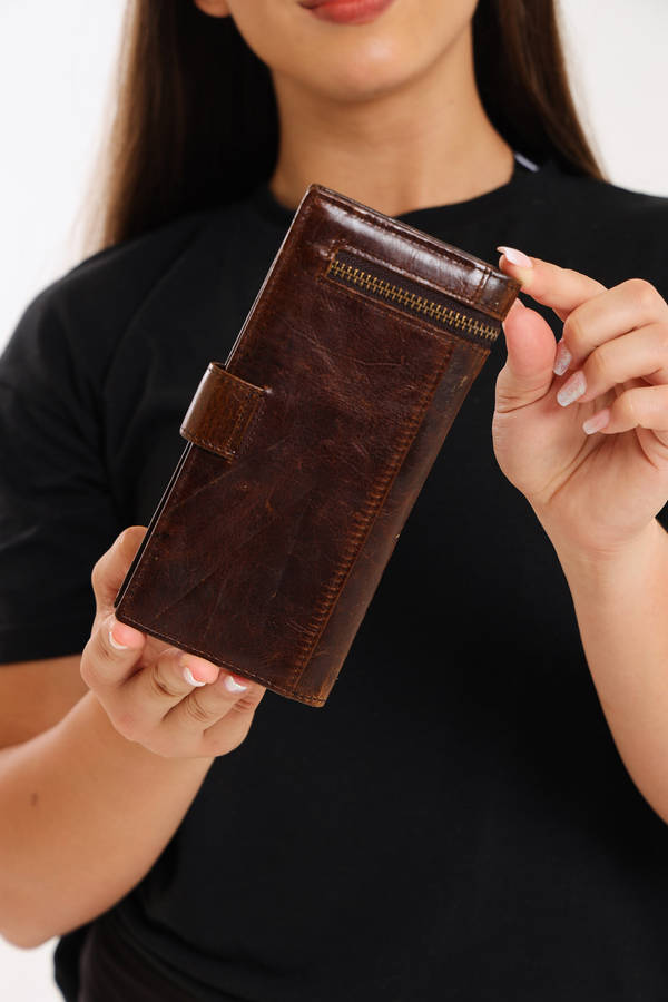Camel Mountain Genuine Leather Foldable Wallet Purse With Multiple Card Holder For Women