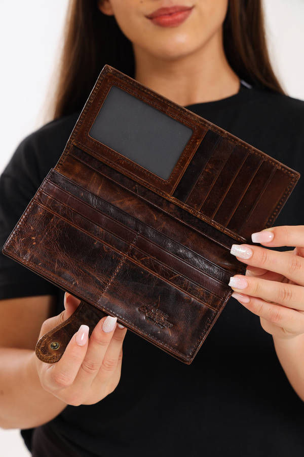 Camel Mountain Genuine Leather Foldable Wallet Purse With Multiple Card Holder For Women