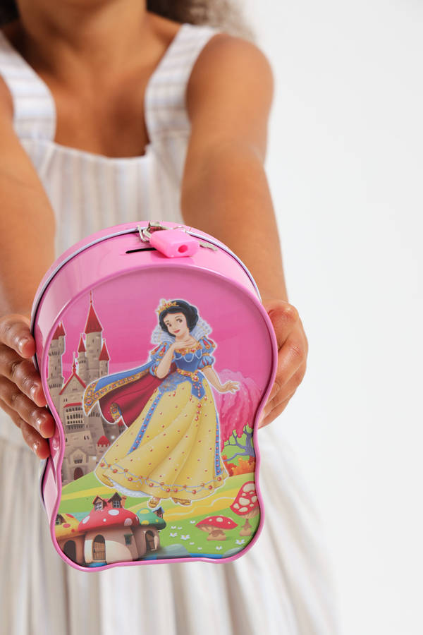 Disney Cartoon Character Metal Bank Coin Box With Lock &amp; Key