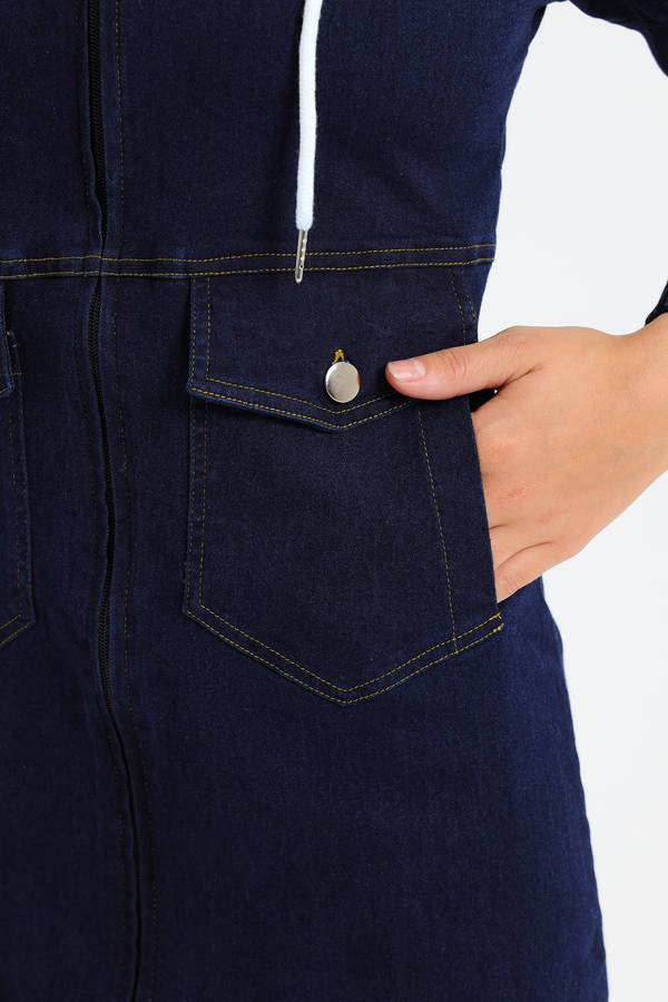Drew Stretch Denim Maxi Dress With Hood
