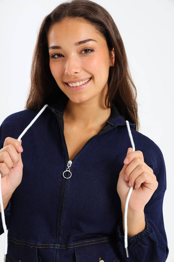 Drew Stretch Denim Maxi Dress With Hood