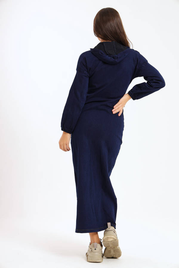 Drew Stretch Denim Maxi Dress With Hood